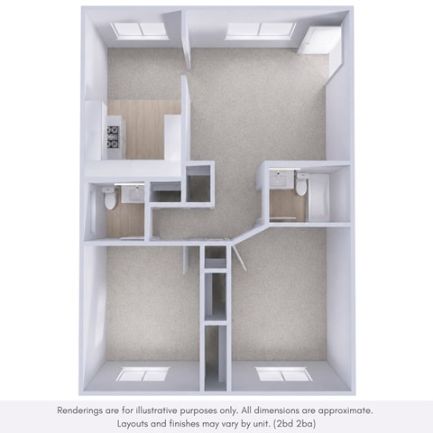 Floor plan for 2 beds, 2 baths, 1000 sqft